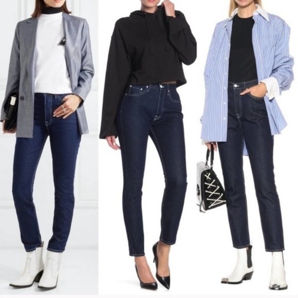 GRLFRND Karolina Ultra High Waisted Rigid Denim Slim Button Fly Dark Jeans - 26 - Picture 1 of 11